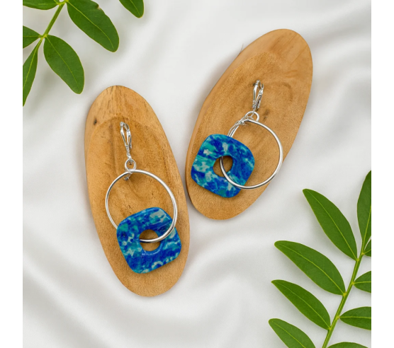 Pendientes Aros y Cuadrado Azul Profundo