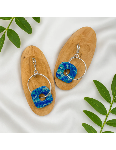 Pendientes Aros y Cuadrado Azul Profundo