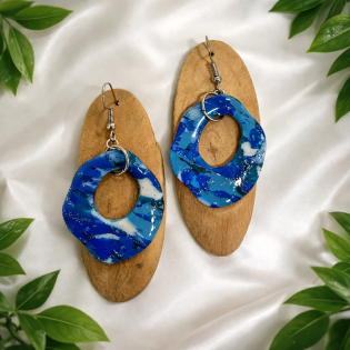 Pendientes Aro Organico Azul Profundo