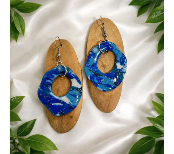 Pendientes Aro Organico Azul Profundo