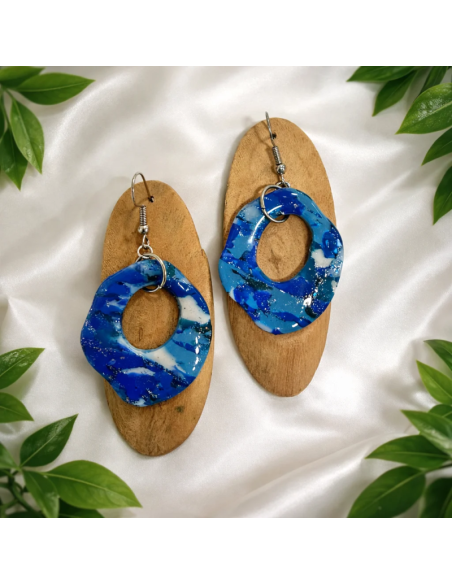Pendientes Aro Organico Azul Profundo
