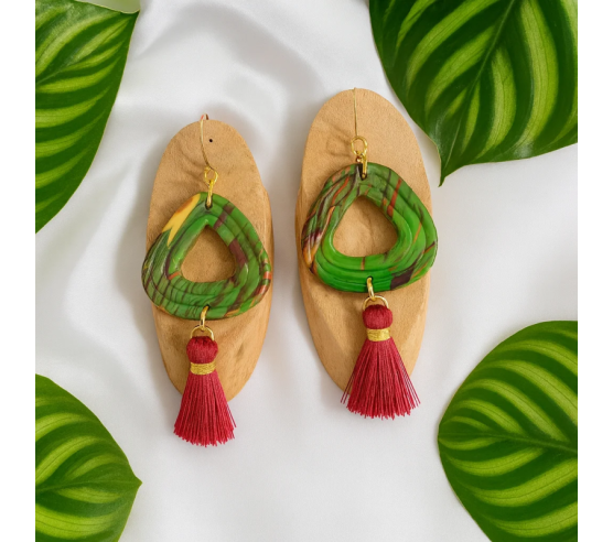 Pendientes Triangulo Fleco Bosque Verde