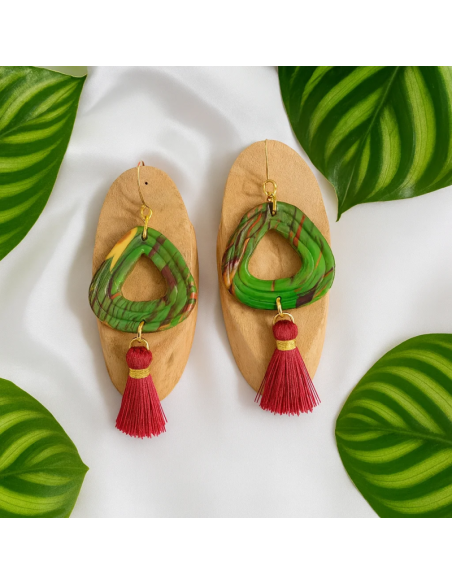Pendientes Triangulo Fleco Bosque Verde
