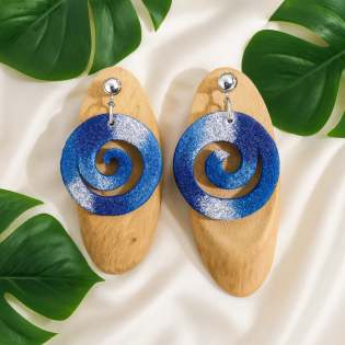 Pendientes Espiral Algodon Azul y Blanco