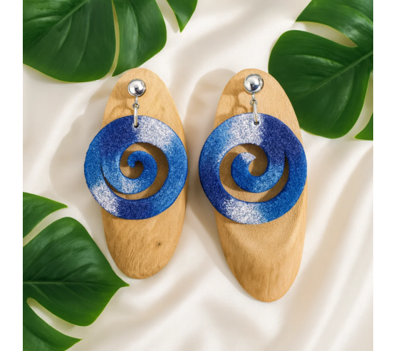 Pendientes Espiral Algodon Azul y Blanco