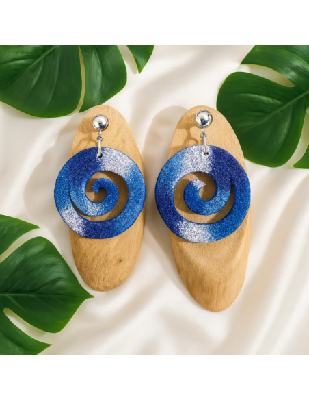 Pendientes Espiral Algodon Azul y Blanco