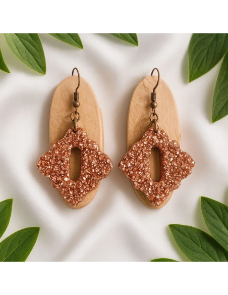 Pendientes Rombo Piedra Caliza Bronce