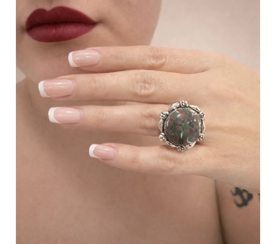 Anillo Redondo Verde Aceituna