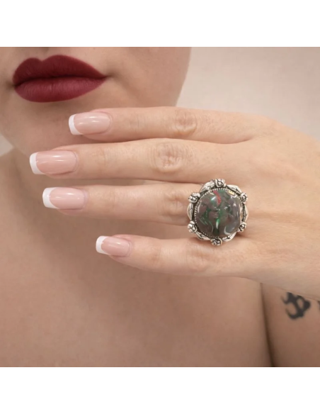 Anillo Redondo Verde Aceituna