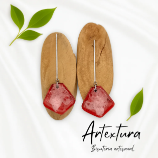 Pendientes Hexa Piedra Roja