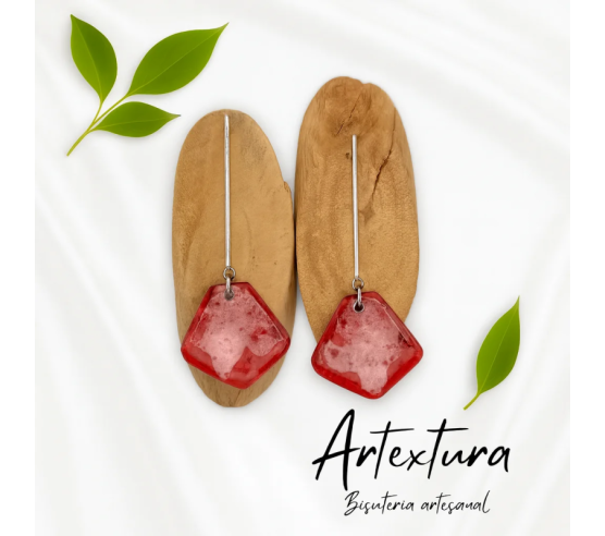 Pendientes Hexa Piedra Roja