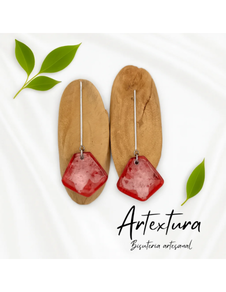 Pendientes Hexa Piedra Roja