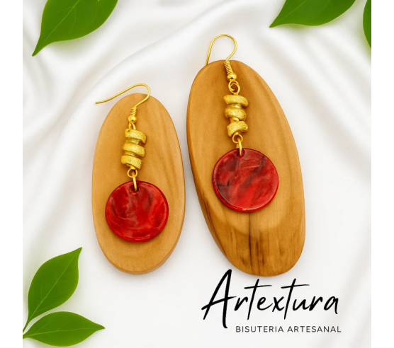 Pendientes Circulo Piedra Roja