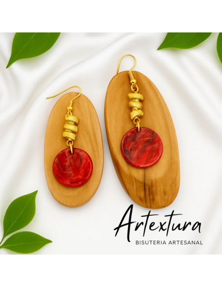 Pendientes Circulo Piedra Roja