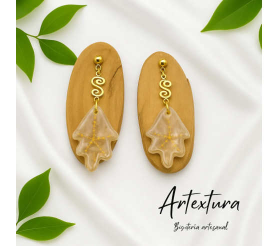 Pendientes Hojas Beige