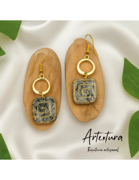 Pendientes Cuadrado Negro y Dorado